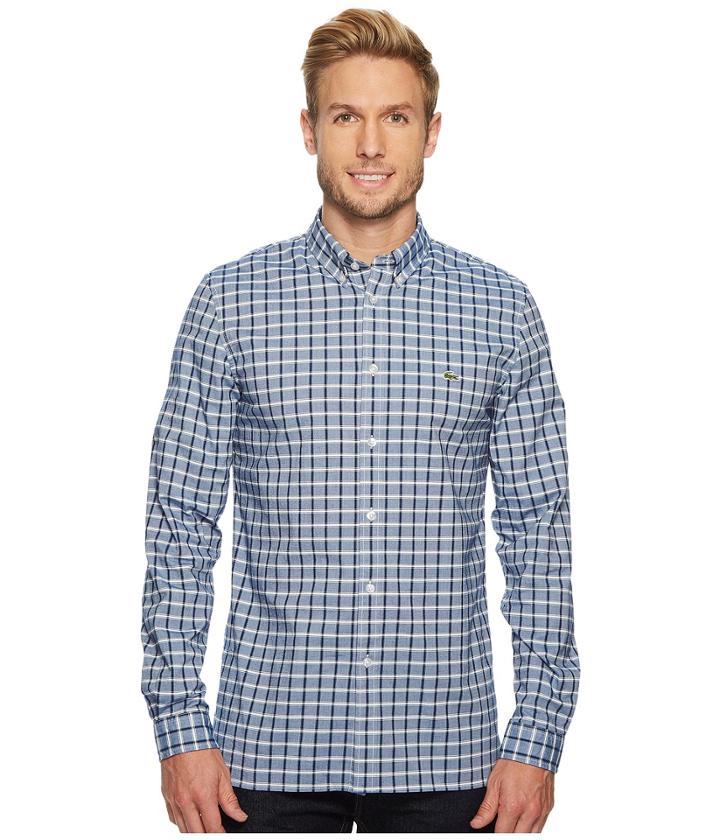 Lacoste - Long Sleeve Oxford Check Button Down Collar Slim