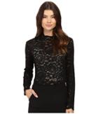 Nicole Miller - Floral Lace Mock Neck Top