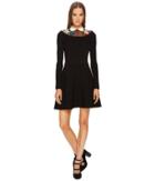 Red Valentino - Wool Yarn Ribstitch And Hanstiched Flowers Dress