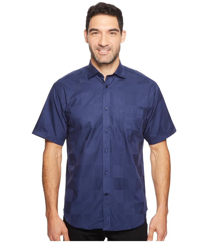 Thomas Dean &amp; Co. - Short Sleeve Large Tonal Check Sport Shirt