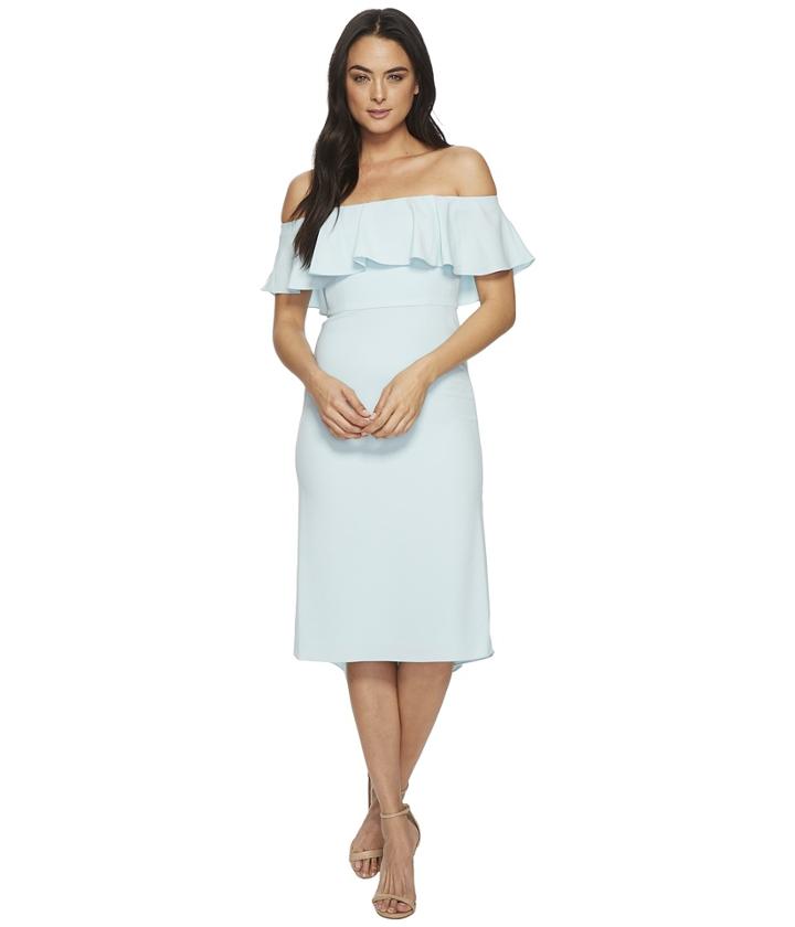 Halston Heritage - Off Shoulder Flounce Detail Crepe Dress