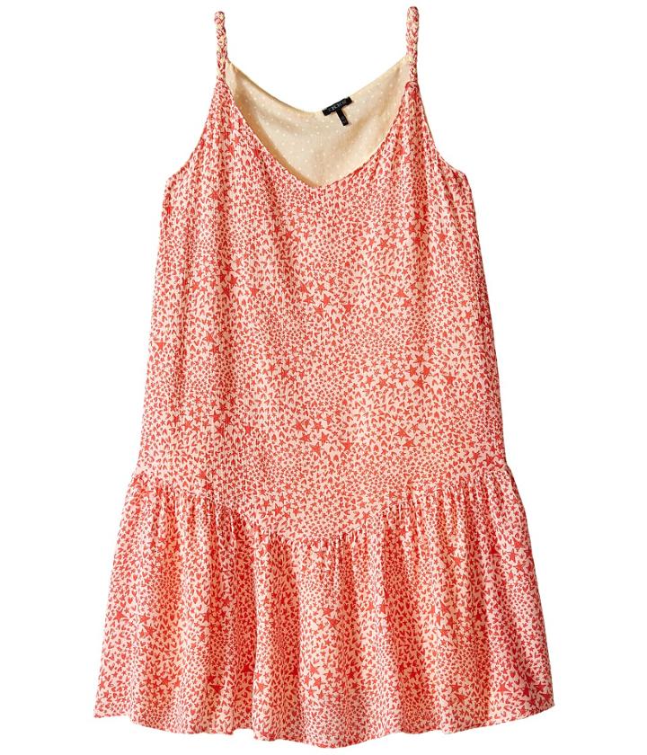 Ikks - Reversible Dress With Braided Straps Drop Waist All Over Print Reverses To Yellow Swiss Dot