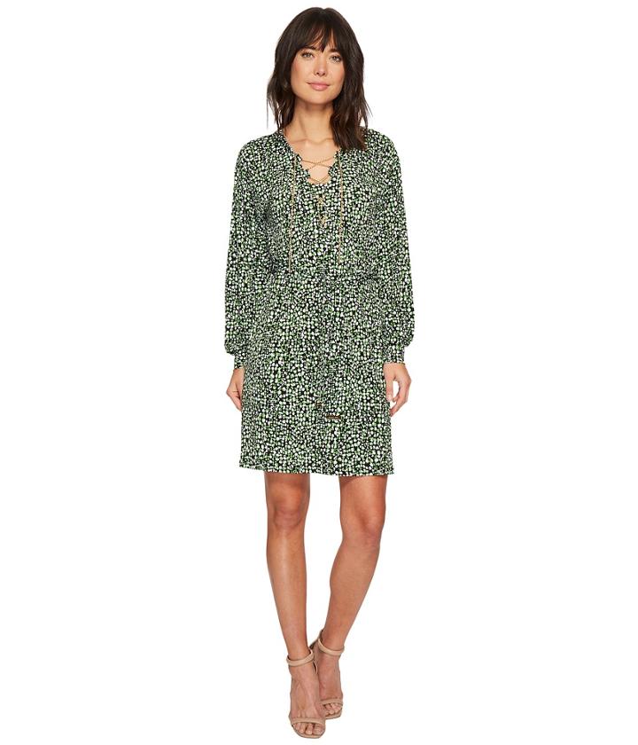 Michael Michael Kors - Reptile Lace-up Long Sleeve Dress
