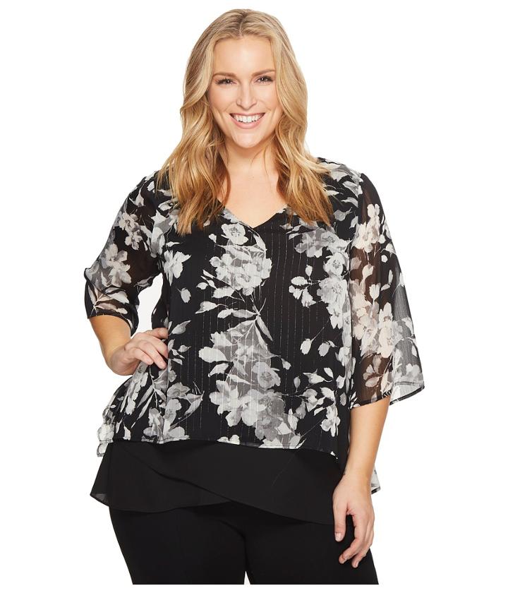 Karen Kane Plus - Plus Size Overlay Asymmetric Top