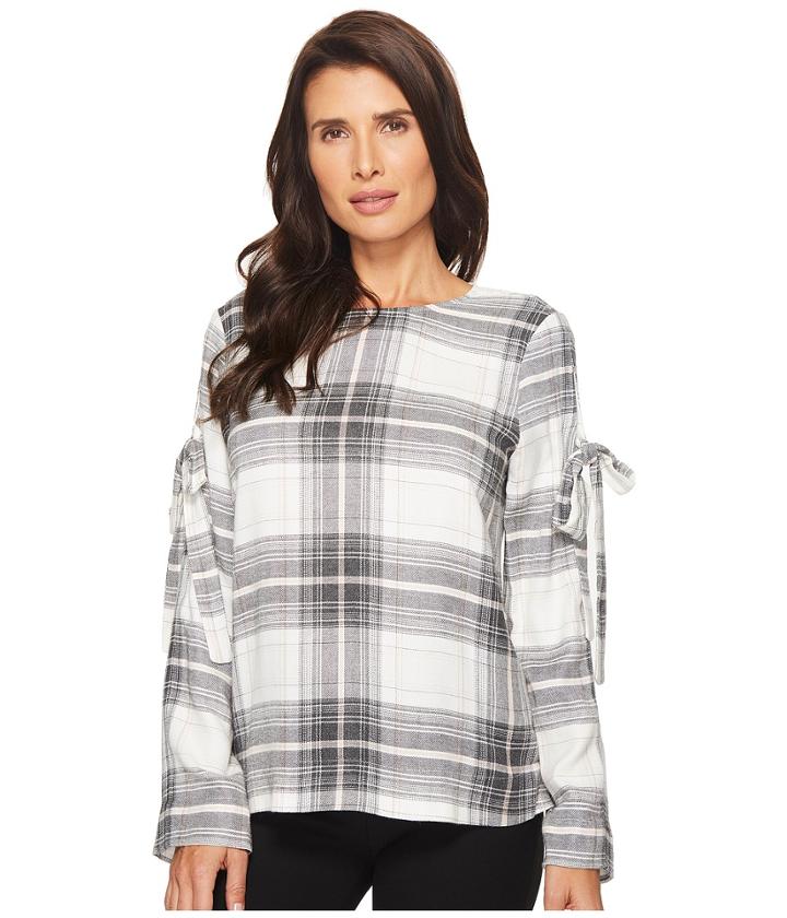 Two By Vince Camuto - Long Sleeve Linearscape Plaid Blouse With Sleeve Ties