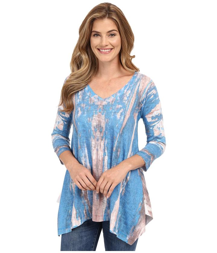 Nally &amp; Millie - 3/4 Sleeve V-neck Printed Tunic