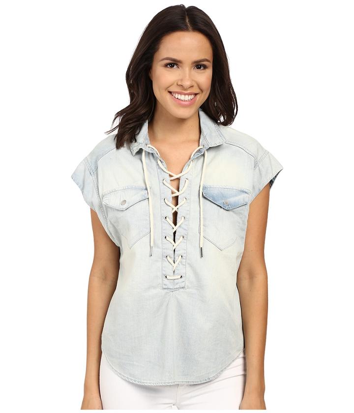 Blank Nyc - Oversized Short Sleeve Tie-up Denim Shirt