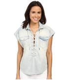 Blank Nyc - Oversized Short Sleeve Tie-up Denim Shirt