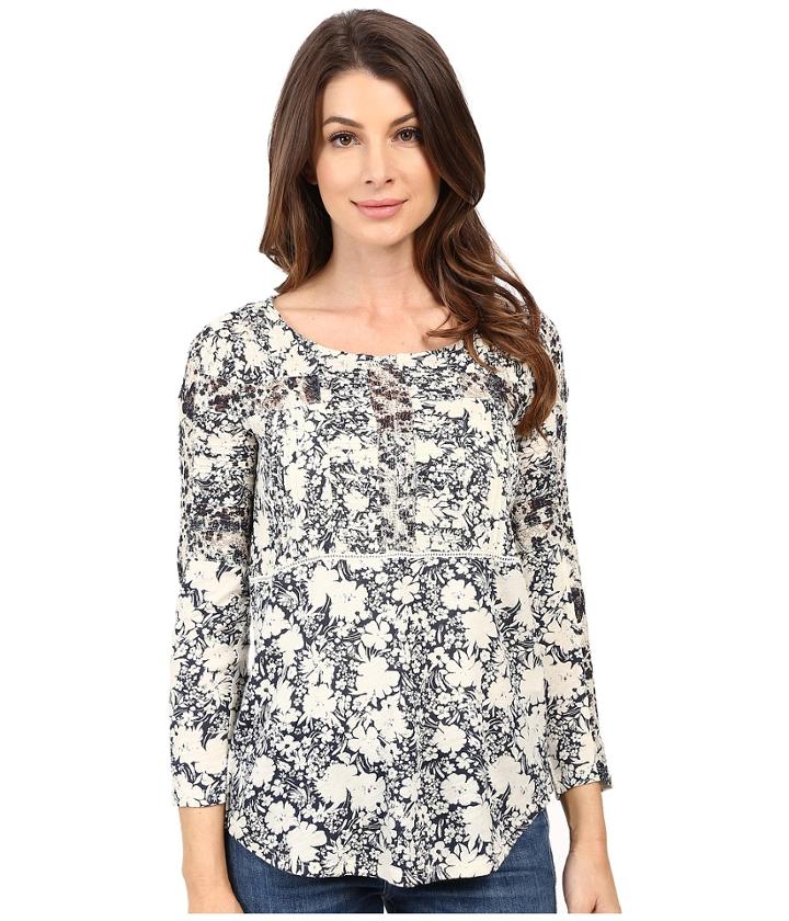 Lucky Brand - Printed Mixed Trim Top