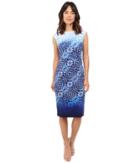 Maggy London - Ombre Batik Printed Scuba Sheath Dress With Cap Sleeve