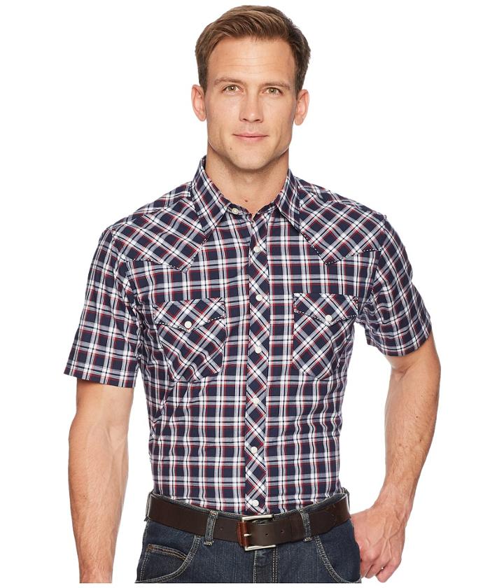 Wrangler - Retro Short Sleeve Two-pocket Snap Plaid