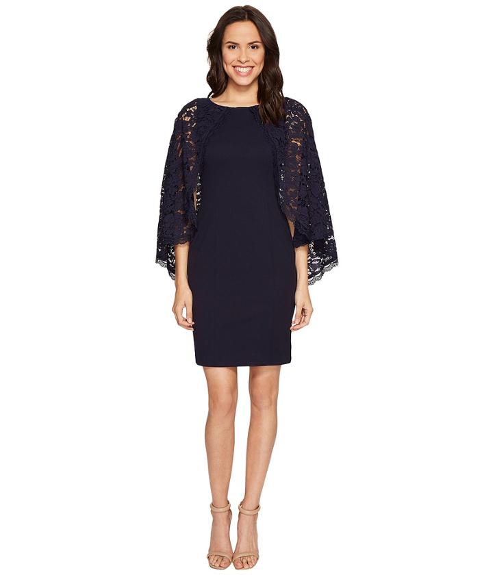 Adrianna Papell - Cynthia Lace Cape Sheath Dress