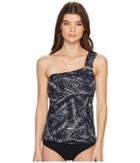 Michael Michael Kors - Abstract Palm Logo Bar One Shoulder Tankini Top W/ Removable Soft Cups