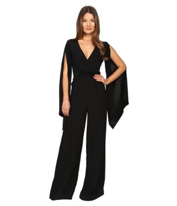 Gabriela Cadena - Crepe Jumpsuit With Satin Waist And Cape Sleeve