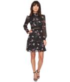 Donna Morgan - Printed Chiffon Fit And Flare Dress W/ Ruffle Neck And Stitching Detail