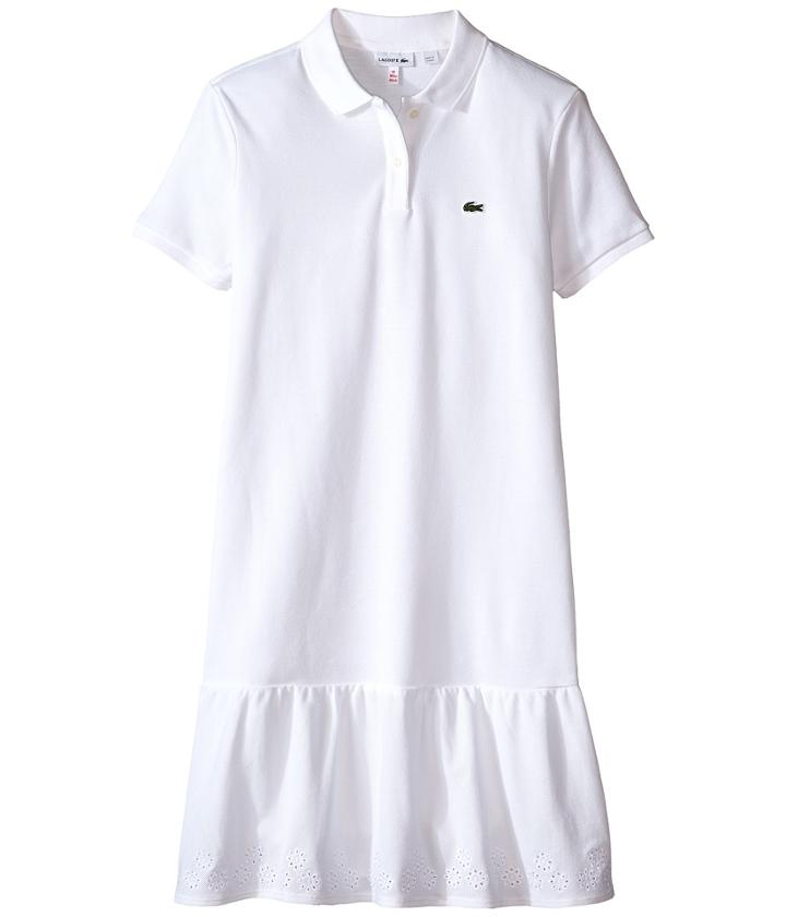 Lacoste Kids - Short Sleeve Drop Waist Eyelet Trim Pique Polo Dress