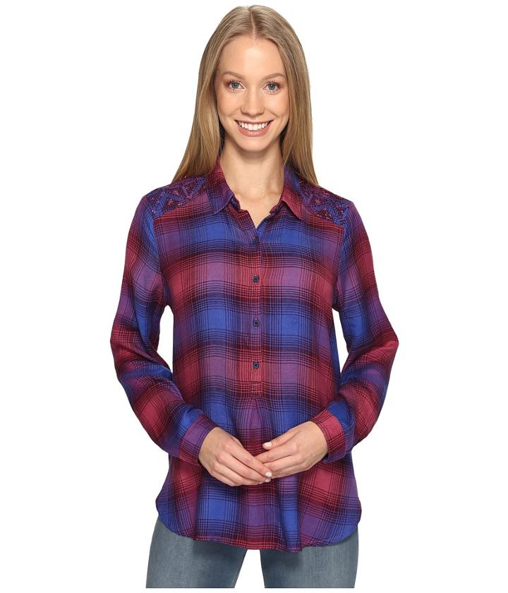 Lucky Brand - Embroidered Plaid Top