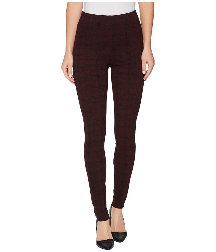 Liverpool - Reese Ankle Leggings With Slimming Waist Panel In Texture Plaid Ponte Knit In Petite Syrah