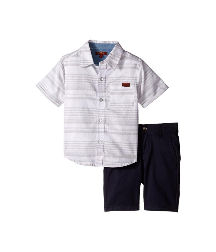 7 For All Mankind Kids - Two-pocket Classic Twill Shorts And Short Sleeve Plaid Button Down Shirt