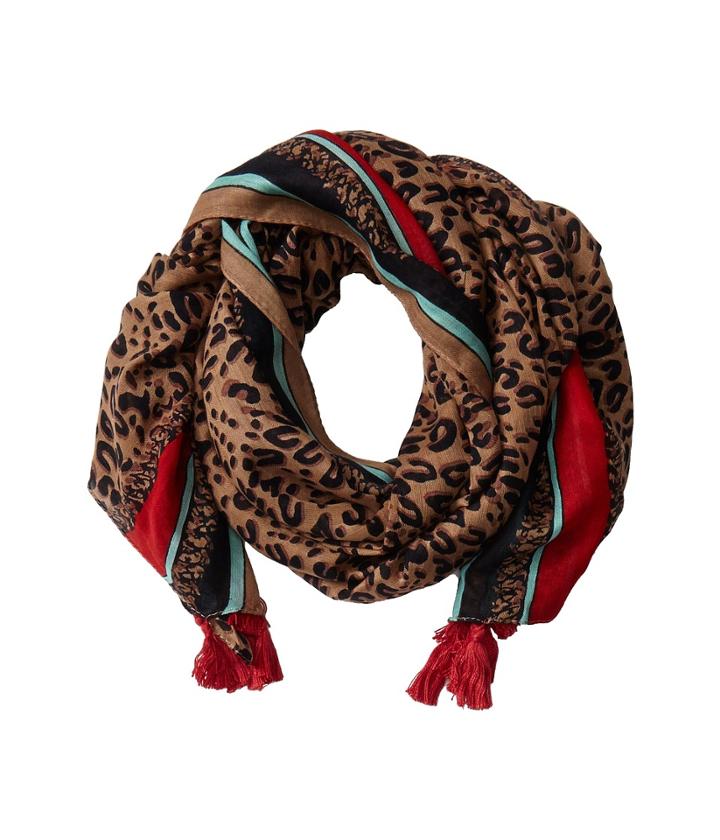 San Diego Hat Company - Bss1507os Leopard Print Scarf W/ Pol Color Border And Tassells