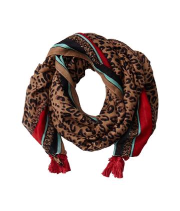 San Diego Hat Company - Bss1507os Leopard Print Scarf W/ Pol Color Border And Tassells
