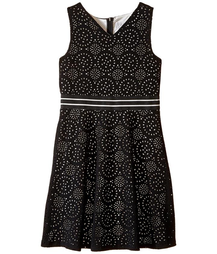 Us Angels - Laser Cut Pique Sleeveless Fit Flare W/ Novelty Waist