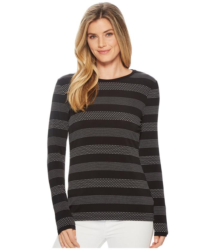 Michael Michael Kors - Striped Long Sleeve Crew Neck Top
