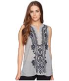 Dylan By True Grit - Artisan Sleeveless Stripe Tunic With Navy Embroidery