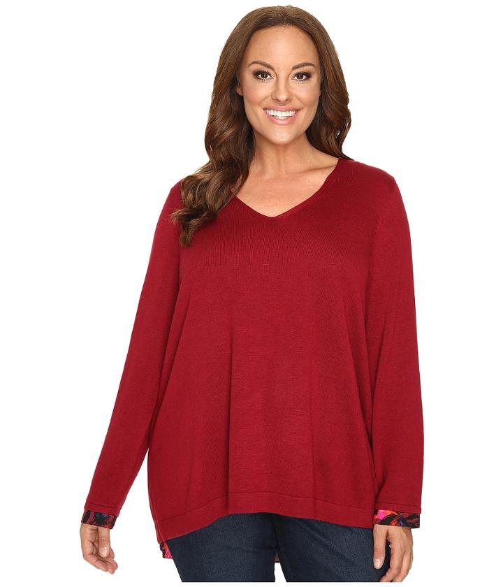 Nydj Plus Size - Plus Size Mixed Media V-neck Sweater