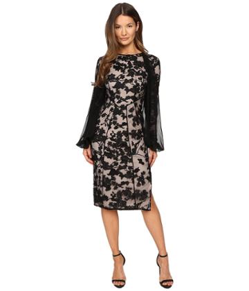 Gabriela Cadena - Paneled Lace Cocktail Dress With Chiffon Sleeve Overlay