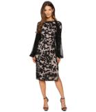 Gabriela Cadena - Paneled Lace Cocktail Dress With Chiffon Sleeve Overlay