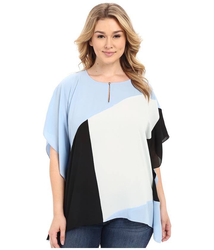 Vince Camuto Plus - Plus Size Color Block Keyhole Poncho