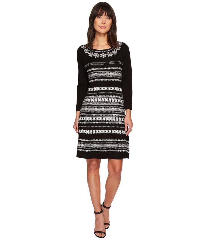 Cece - Long Sleeve Jacquard Sweater Dress