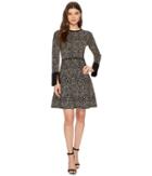 Vince Camuto - Long Sleeve Animal Jacquard Flared Sweater Dress