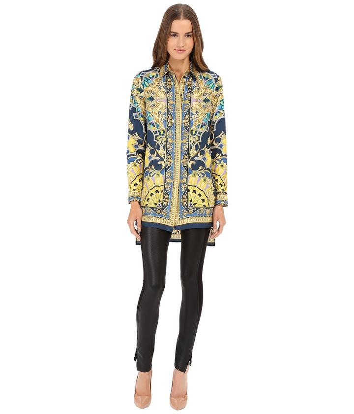 Versace Collection - Blue Patterened Silk Stamped Top