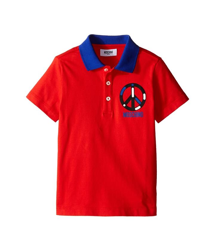 Moschino Kids - Short Sleeve Polo W/ Peace Sign Graphic