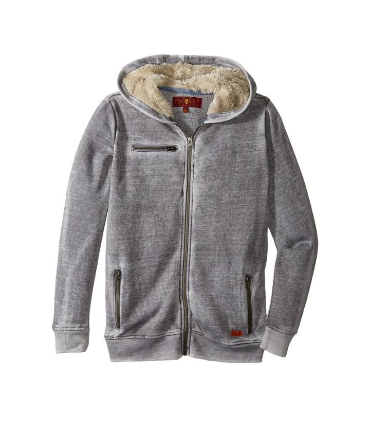 7 For All Mankind Kids - Hooded Long Sleeve Full Zip Burnout Fleece-lined Sweatshirt