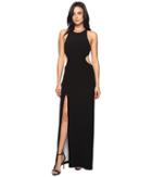 Halston Heritage - Sleeve Long Round Neck Color Blockd Gown W/ Back Cut Out