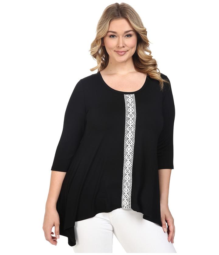Karen Kane Plus - Plus Size Lace Panel Handkerchief Top