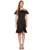 Marchesa Notte - Neoprene Cocktail W/ Point-d'esprit Hoke And Ruffles