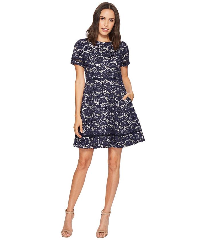 Vince Camuto - Bonded Lace Fit And Flare With Pleats