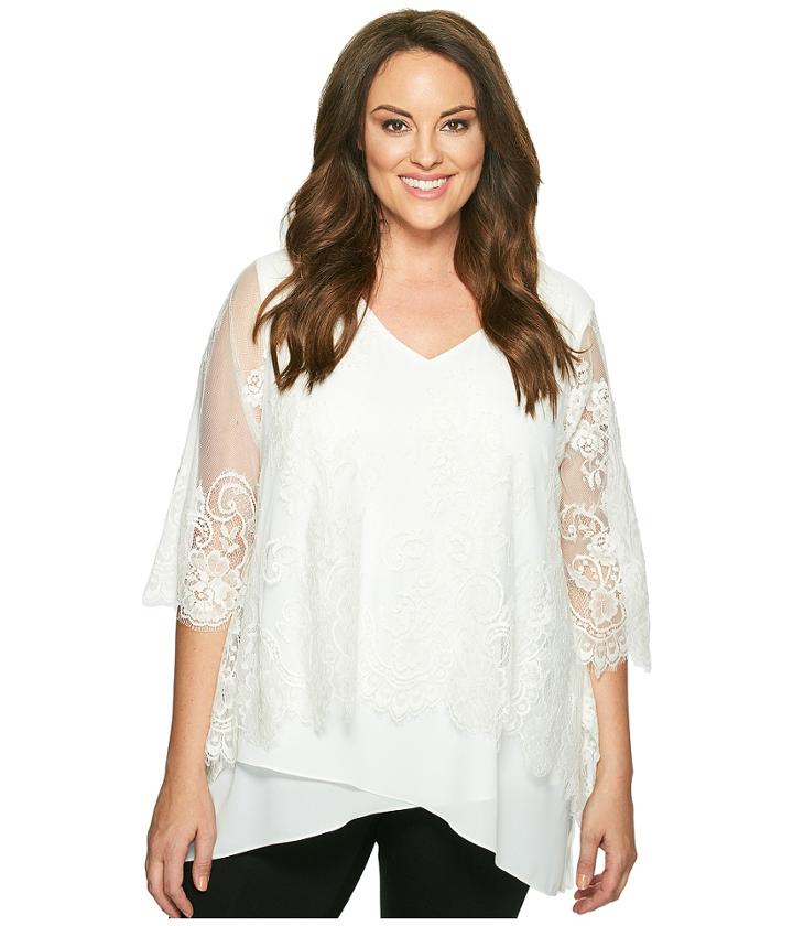 Karen Kane Plus - Plus Size Lace Overlay Asymmetric Top