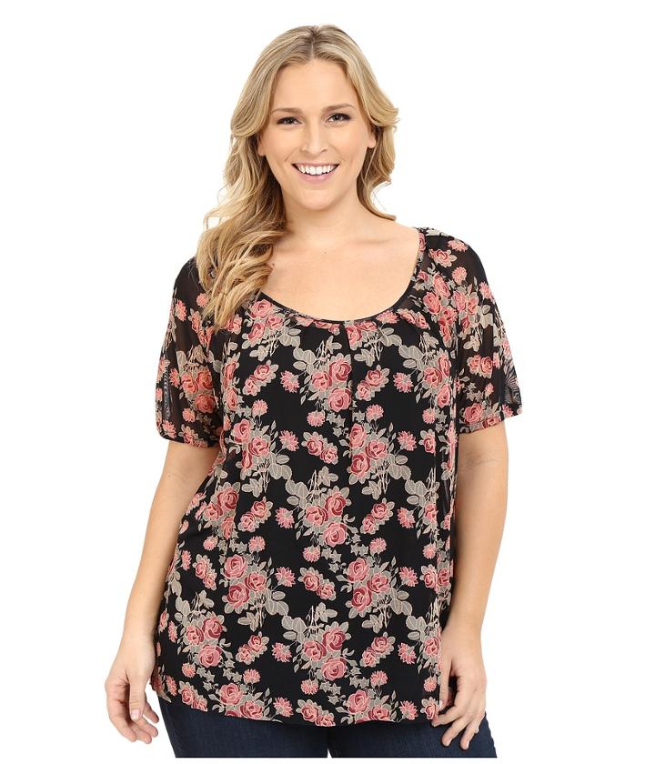 Roper - Plus Size 0275 Printed Mesh Peasant Blouse