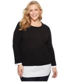 Vince Camuto Specialty Size - Plus Size Long Sleeve Mix Media Sweater With Cotton Poplin
