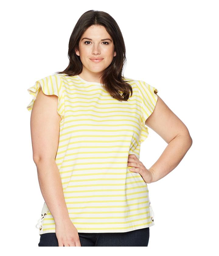 Lauren Ralph Lauren - Plus Size Striped Cotton Flutter Sleeve T-shirt