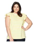 Lauren Ralph Lauren - Plus Size Striped Cotton Flutter Sleeve T-shirt
