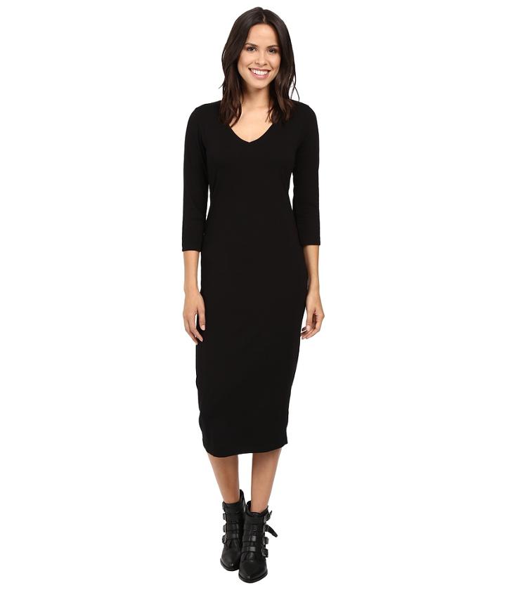 Michael Stars - Cotton Lycra 3/4 Sleeve Vee Neck Midi Dress