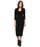Michael Stars - Cotton Lycra 3/4 Sleeve Vee Neck Midi Dress