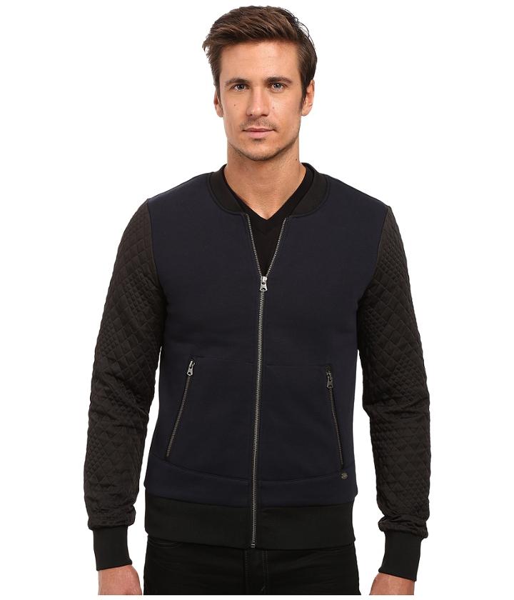 Scotch &amp; Soda - Zip Thru Sweater With Jacquard Sleeves