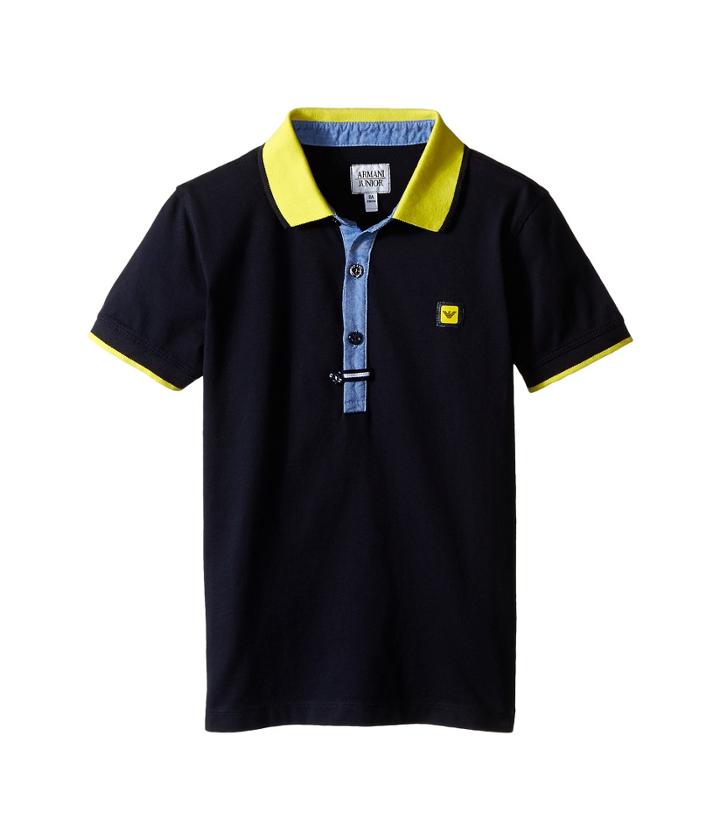 Armani Junior - Navy Polo With Yellow Collar And Button Detail